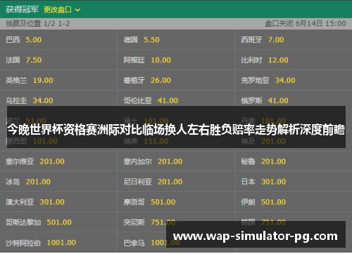 今晚世界杯资格赛洲际对比临场换人左右胜负赔率走势解析深度前瞻